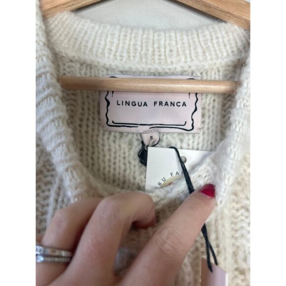 NWT Lingua Franca Mavis Fringe Knit Crew Neck Sleeveless Vest Cream Size: Small - Picture 6 of 8